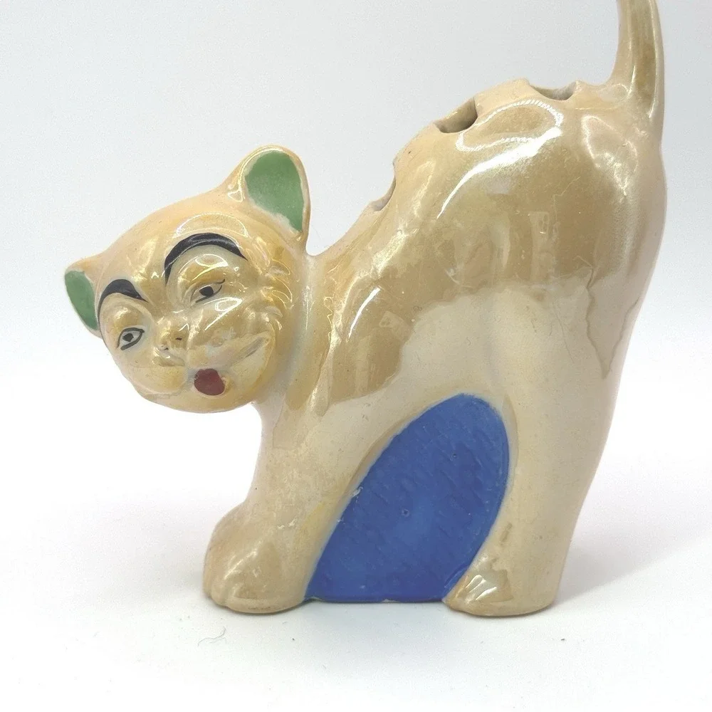 Lusterware Gold Castle‎ Cat 1930's figural ceramic TOOTHBRUSH HOLDER Japan